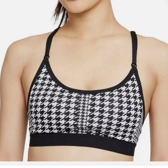 Nike Indy Icon Clash Houndstooth Print‎ Padded Sports Bra Racerback Low Impact - Picture 1 of 9